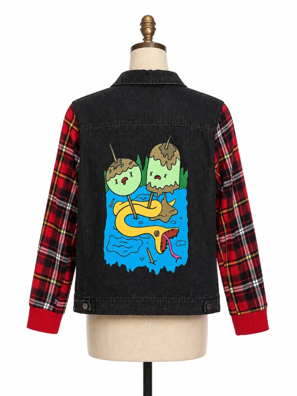 Adventure Time We Love Fine Bubblegum Rocks Denim Flannel Patch Jacket L RARE